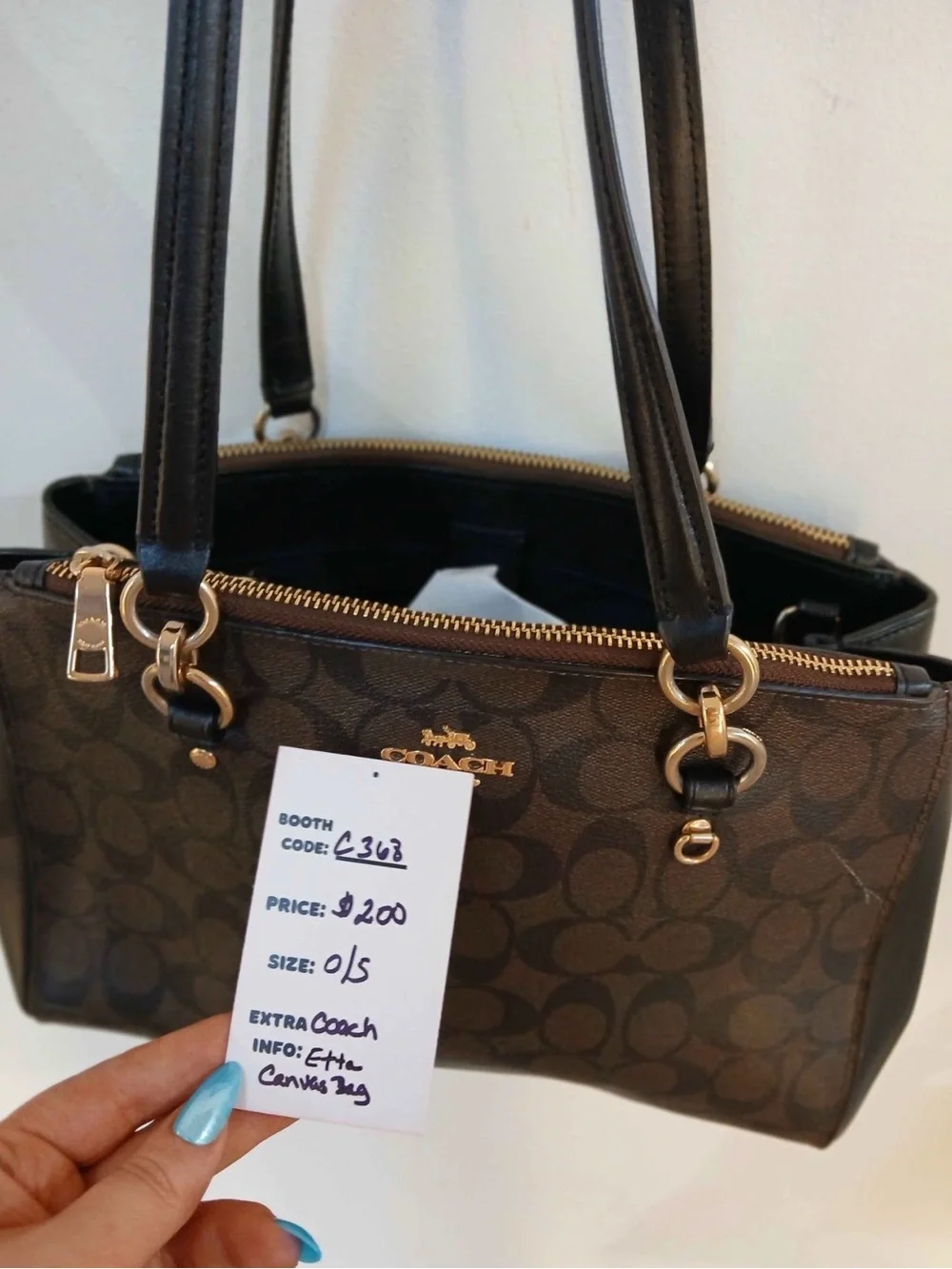 Coach Dark Brown Signature Shoulder Bag with Gold Hardware